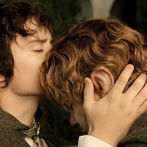 Frodo kissing sam on his sweet little head